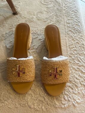 Tory Burch Raffia Slide Block Heel